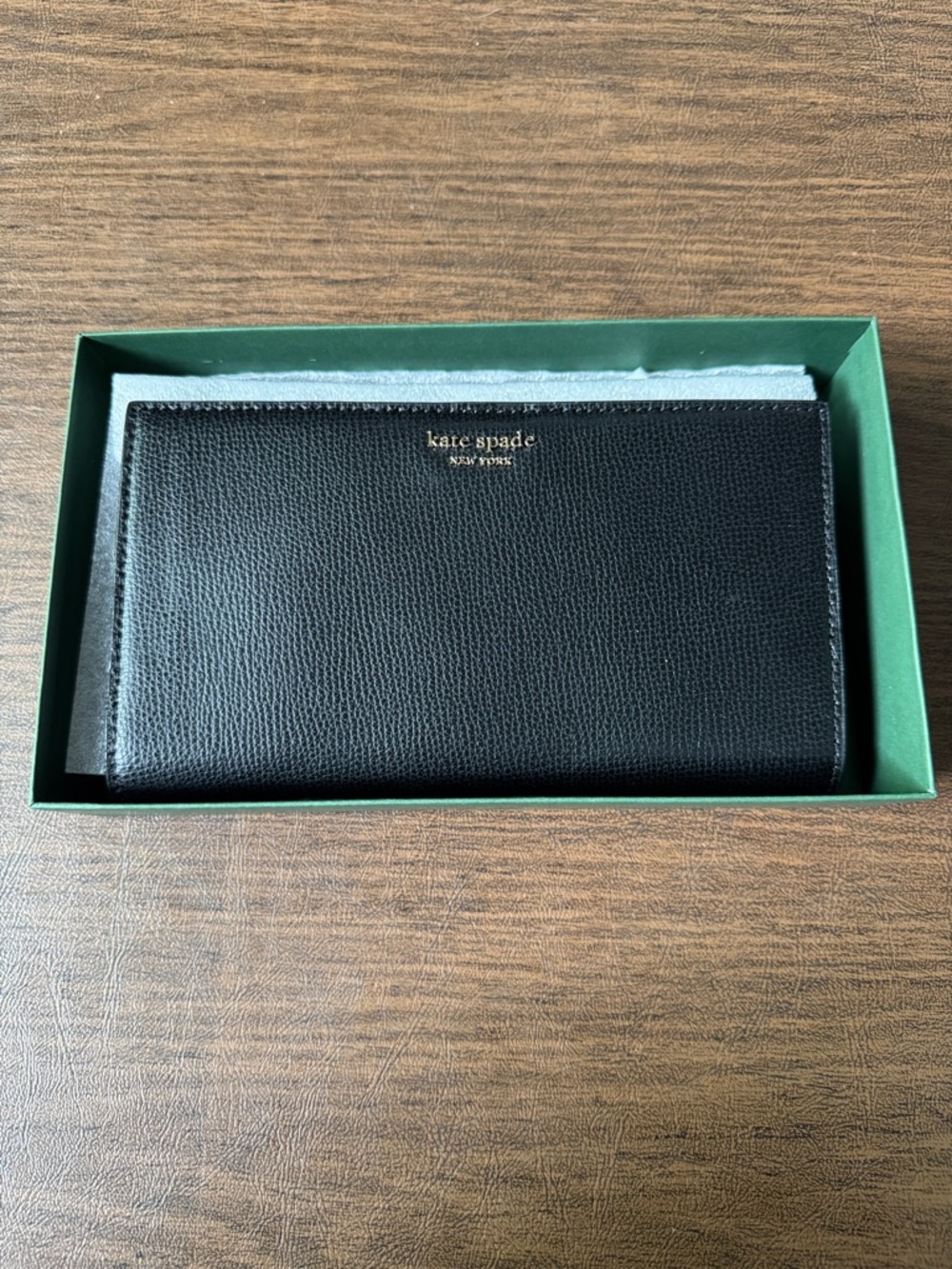 Kate Spade Leather Wallet in Black with Gold Accents